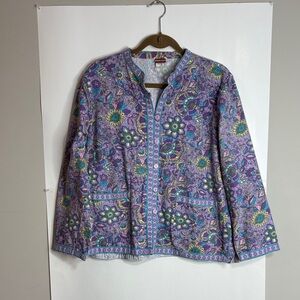 Tudor Court Jacket Floral Paisley Button Front Pockets Size L